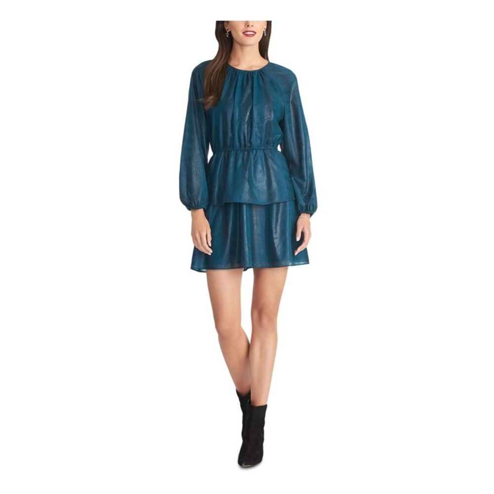 RACHEL RACHEL ROY Womens Teal Belted Long Sleeve Mini Fit + Flare Dress XXL